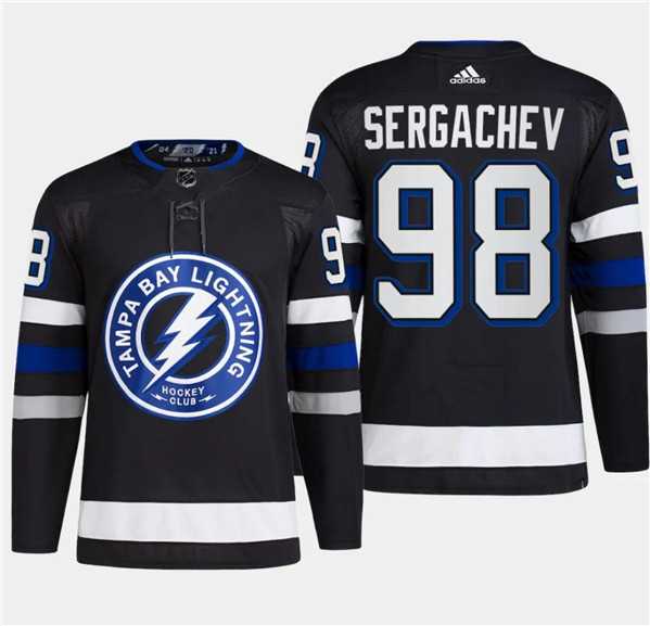 Mens Tampa Bay Lightning #98 Mikhail Sergachev Black 2024 Stadium Series Stitched Jersey Dzhi